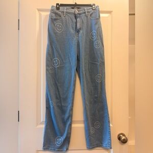 Hollister Blue Straight-Leg Jeans with Smile Print